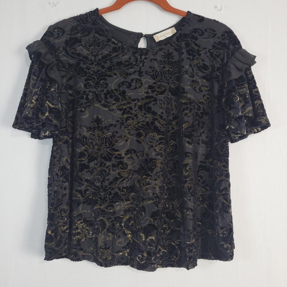 Altar'd State Floral Velvet Burnout Top sz S Black Gold Whimsigoth Fairy Grunge